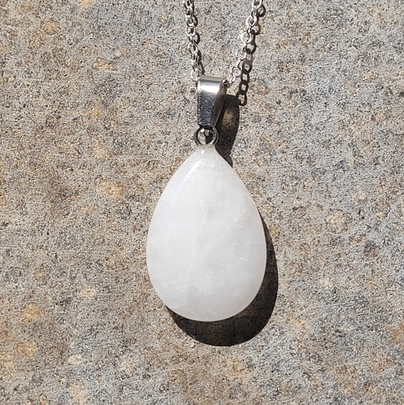 Crystal Quartz Teardrop Stone Sterling Silver Necklace - Picture 2 of 6